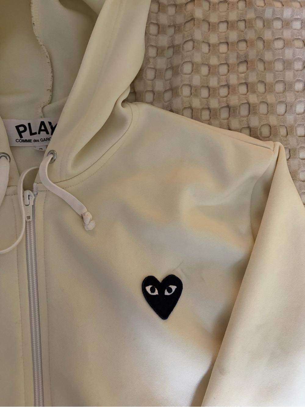 Comme des Garcons PLAY  Cream Hoodie with Black Heart Logo